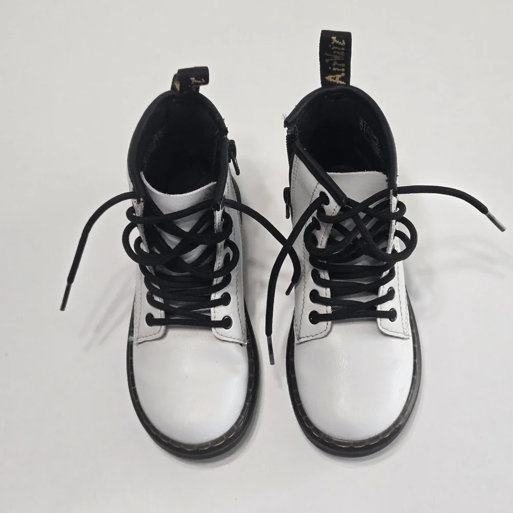 Dr Doc Martens Kids Size US 11 Lace‎ Up High Top White Leather Combat Boots